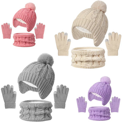 Kids Winter Hat Scarf Gloves Set Fleece Lined Warm - Smarsty