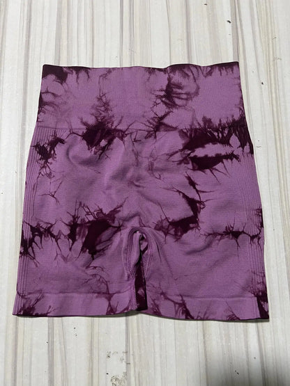 Women's Tie Dye Print Ruched High Waist Sports Shorts, Casual Comfy Breathable Seamless Skinny Shorts for Yoga Gym Workout - Smarsty