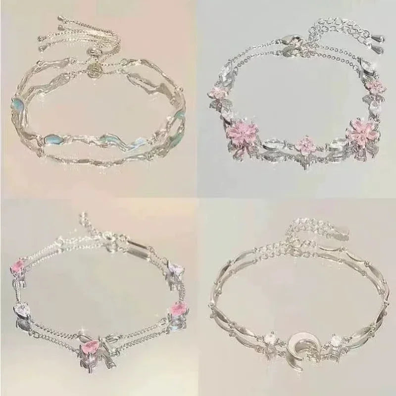 Women's Cherry Blossom Hand Jewelry with Pink Zircon - Smarsty