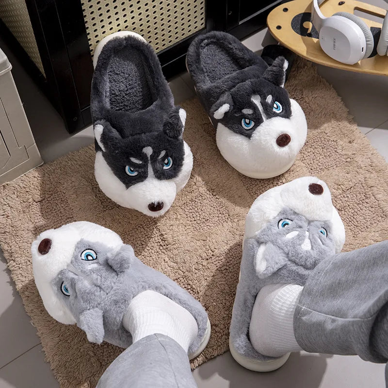 Plus Size 50 Indoor Fluffy Slippers For Women Men Winter Warm Shoes Cute Cartoon Dog Light Weight Couples Home Floor Slipper - Smarsty