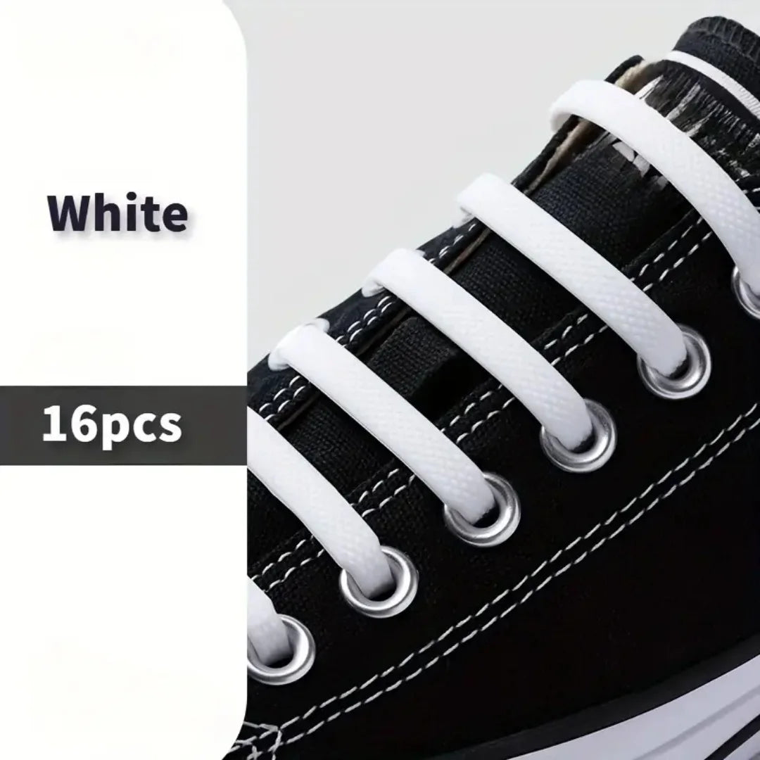 New 16Pcs Elastic Shoe Laces All Sneakers Silicone Stretch Shoelaces Unisex Fashion No Tie Shoelace Rubber Band Shoelaces - Smarsty