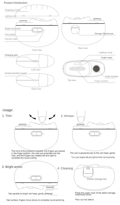 Multifunctional Electric Nail Clipper With Polishing Light - Smarsty