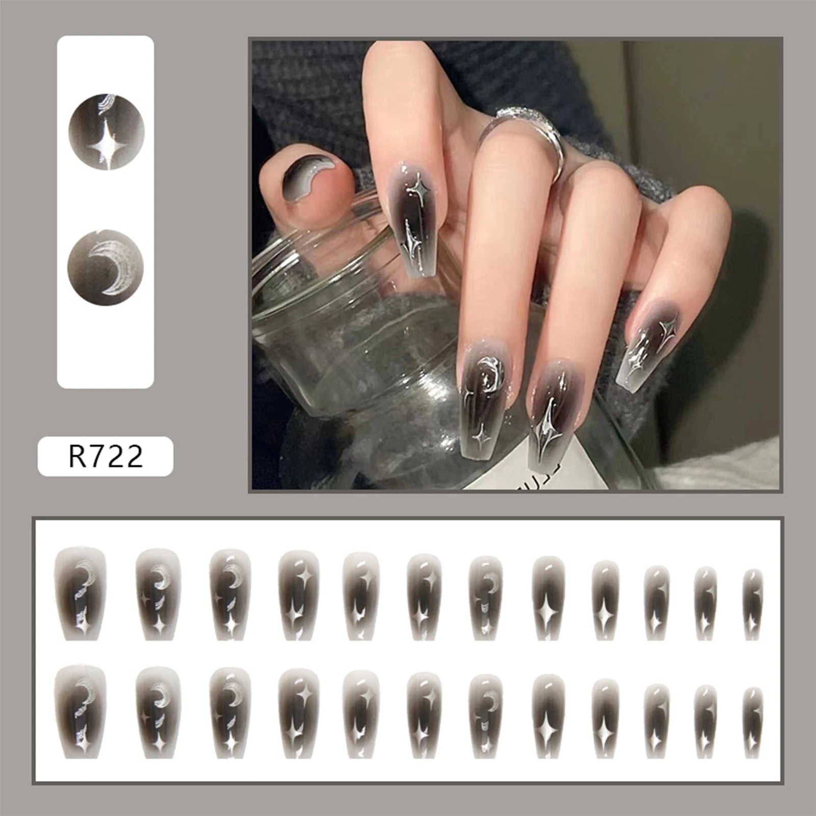 Y2K Star Press On Nails with Moon Designs - Smarsty
