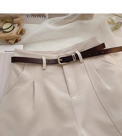 Casual Women A-Line Shorts Fashion Office Lady Commute Vintage Solid High Waist Short Pants Casual Streetwear Summer Trousers - Smarsty