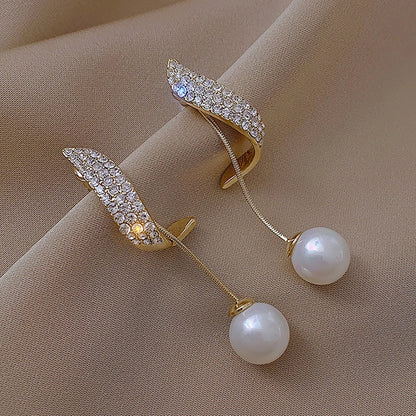 Geometric Metal Pearl Stud Earrings Minimalist Trendy - Smarsty