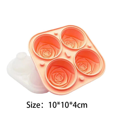 3D Rose Ice Molds 4 Holes Ice Cube Tray Mold Flower Shape Silicone Ice Mold Ice Ball Maker Kitchen Bar Utensils Tool Accessories
