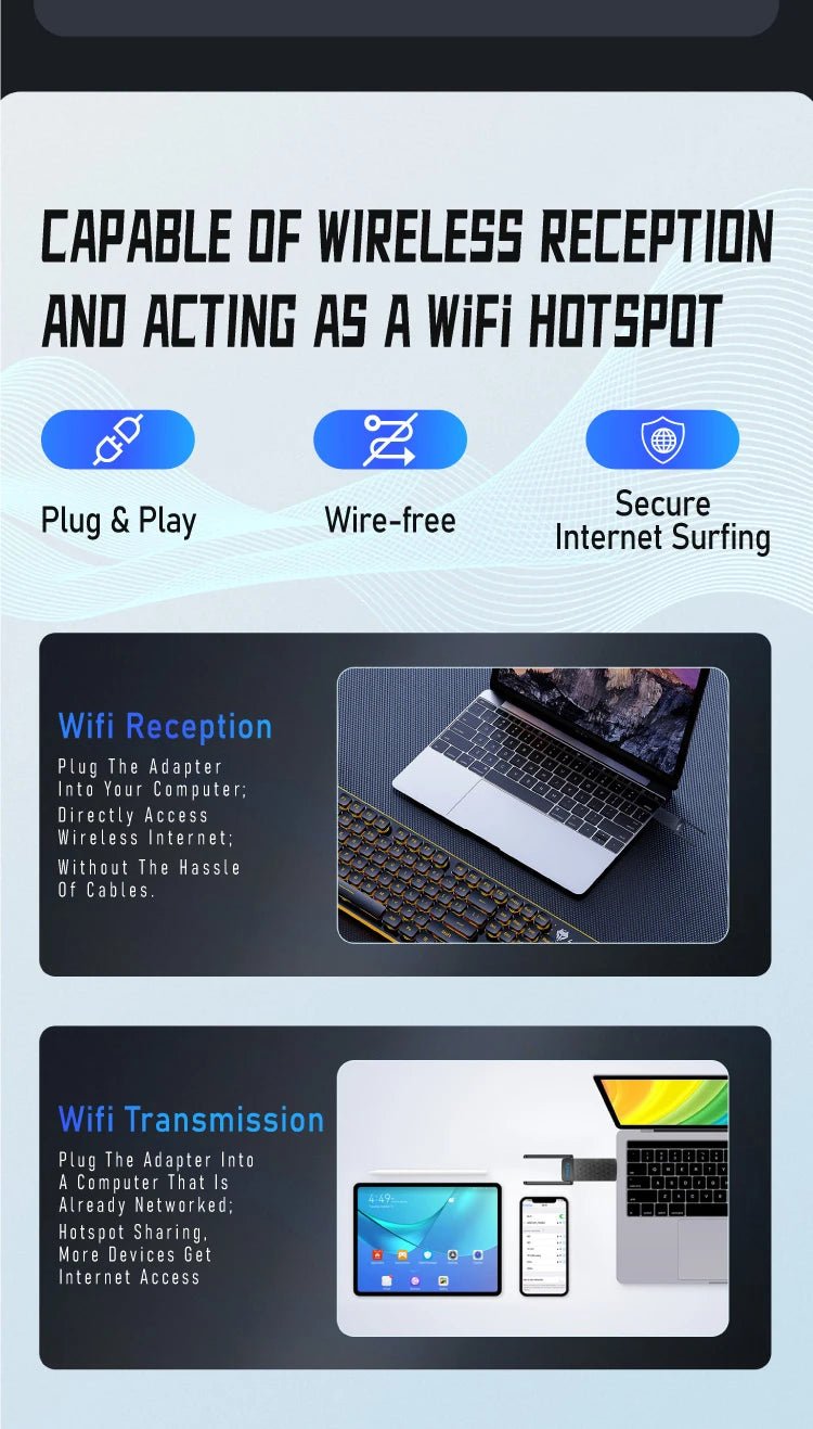 1800Mbps WiFi 6 USB Adapter 5G/2.4GHz USB3.0 Wi-fi Dongle Wireless 802.11ax Network Card High Gain Antenna For Windows 10 11 - Smarsty