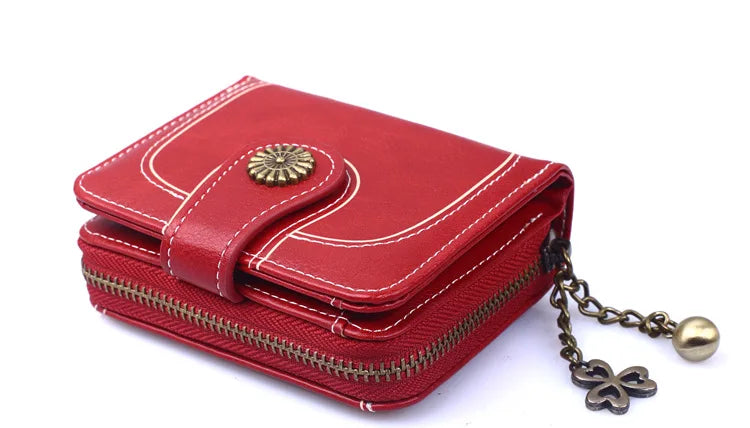 Women Wallets and Purses PU Leather Money Bag Female Short Hasp Purse Small Coin Card Holders Blue Red Clutch New Women Wallet - Smarsty