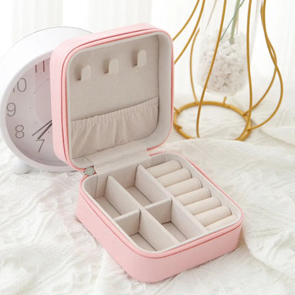 Travel Jewelry Box in Classic Black and Pink Leather - Smarsty