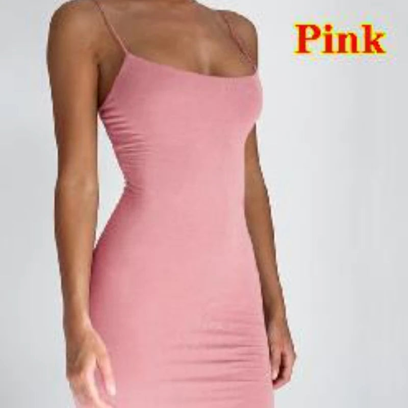 Summer Spaghetti Strap Mini Dress 2025 Women Sexy Bodycon Club Party Dresses Short Female Camisole Solid Black Sheath Sundress - Smarsty