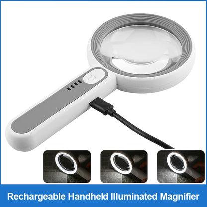 Rechargeable Handheld Magnifier with LED Light for Easy Reading - Smarsty