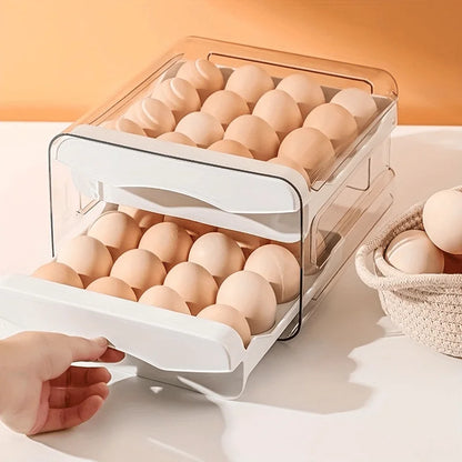 1pc Kitchen Egg Storage Box Refrigerator Fresh Plastic 2-Layer Drawer Type Large Capacity Storage Home Kitchen Organizer Rack by Smarsty