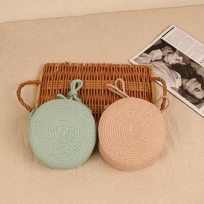 Round Straw Bag For Women Woven Handmade Shoulder Bag - Smarsty