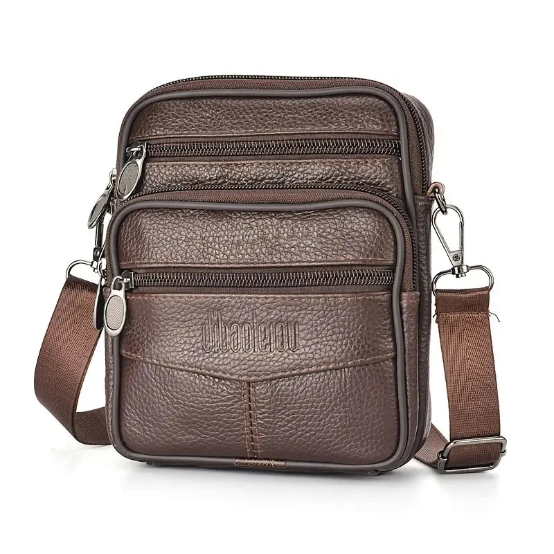 Mens Genuine Leather Crossbody Bag Vertical Multifunctional - Smarsty