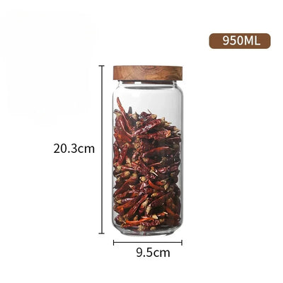 1pcs Wood Lid Orgnizer Glass Airtight Canister Kitchen Storage Bottles Jar Sealed Food Container Ginger Cereal Dispenser Set by Smarsty
