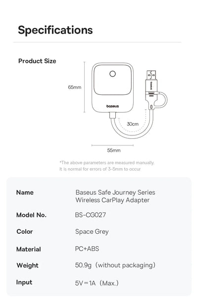 Wireless CarPlay Adapter Plug and Play Auto Connect - Smarsty
