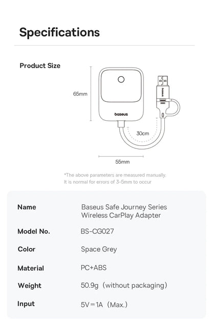 Wireless CarPlay Adapter Plug and Play Auto Connect - Smarsty