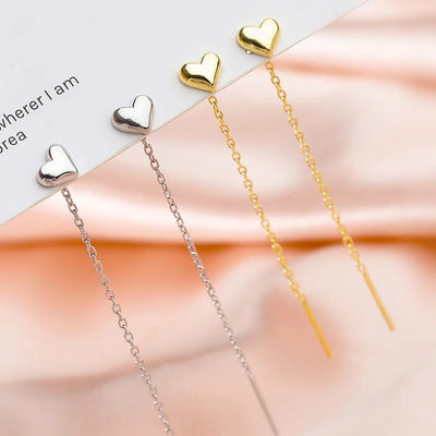 Gold Heart Tassel Earrings for Women in Korean Fashion Style - Smarsty