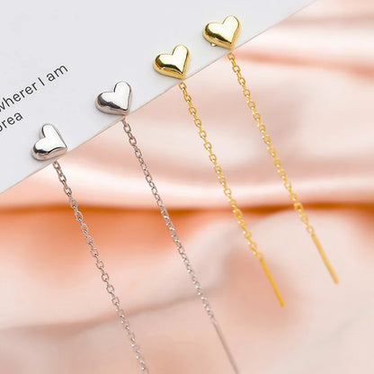 Gold Heart Tassel Earrings for Women in Korean Fashion Style - Smarsty