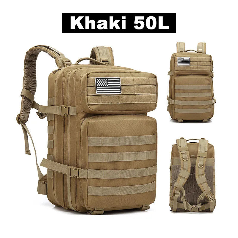 50L Tactical Backpack Men's Travel Large Capacity Rucksacks Men Waterproof Outdoor Sports Multi-functional Bags - Smarsty