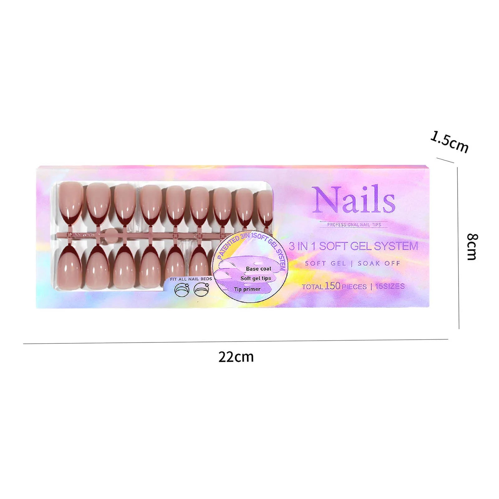 150 Piece Almond French False Nails Set for Easy Application - Smarsty