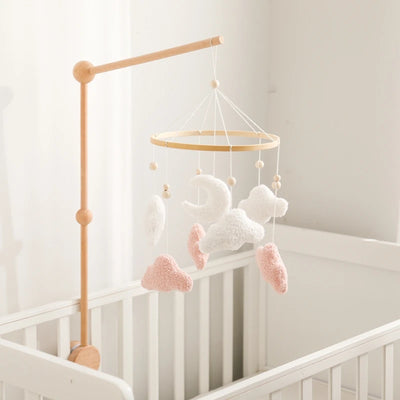 Wooden Crib Mobile Baby Bed Bell Rattle Toy Soft Felt Cartoon Bear Mobile Hanging Newborn Music Box Bed Bell Hanging Bracket Toy by Smarsty