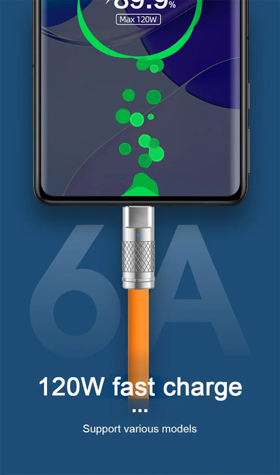 120W 6A Super Fast Charge USB C Liquid Silicone Cable For iPhone 14 15 Huawei Samsung Xiaomi Quick Charger Type-C Data Wire - Smarsty