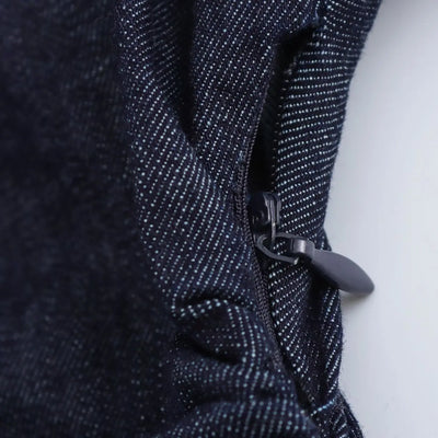 ETJ 2025  Spring New 1975 series denim MIDI dress with lapel side zipper fashion wrinkle waist slim elegant dress - Smarsty