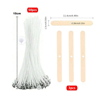 53pcs Candle Wicks Holder Waxed Cotton Candle Wicks Set with Stand Original Smokeless Candle Wicks Soy Oil Wax Core Woven Making - Smarsty
