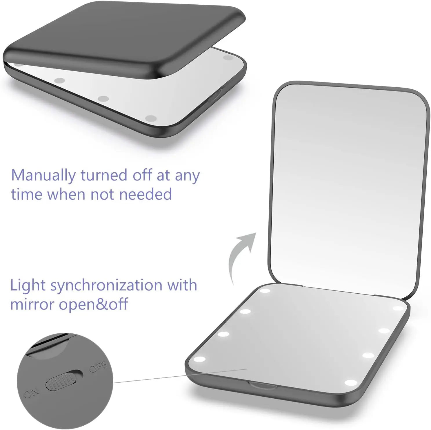 LED Compact Mirror 1X/2X Magnification for Travel - Smarsty