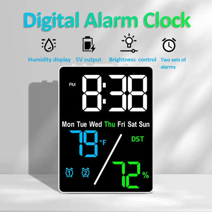 Multifunctional Large Screen Digital Alarm Clock with Humidity Display - Smarsty