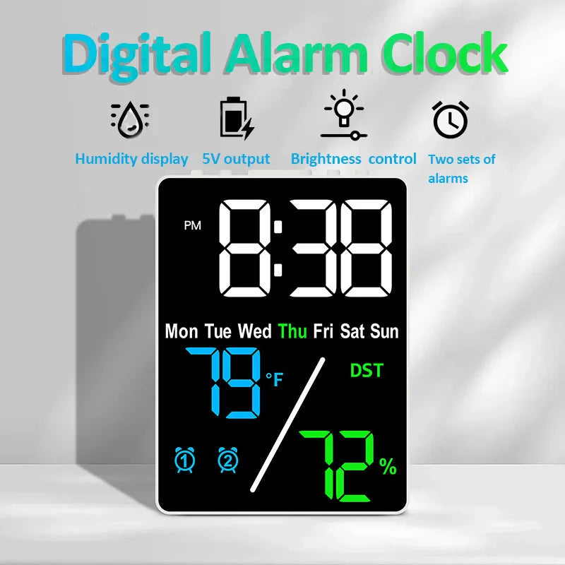 Multifunctional Large Screen Digital Alarm Clock with Humidity Display - Smarsty