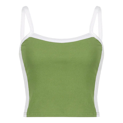 Sleeveless Knitted Crop Tops Green Sexy Basic Patchwork 2023 Summer Casual Cami Backless Y2k Vintage Tank Top Women - Smarsty