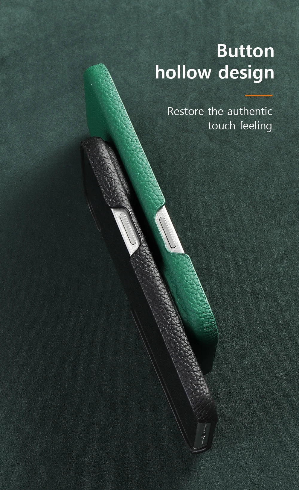 MagSafe Leather Case Natural Cowhide Lychee Finish Premium for iPhone 15, 16, 17 - Smarsty