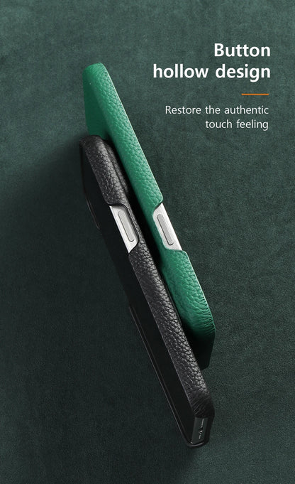 MagSafe Leather Case Natural Cowhide Lychee Finish Premium for iPhone 15, 16, 17 - Smarsty