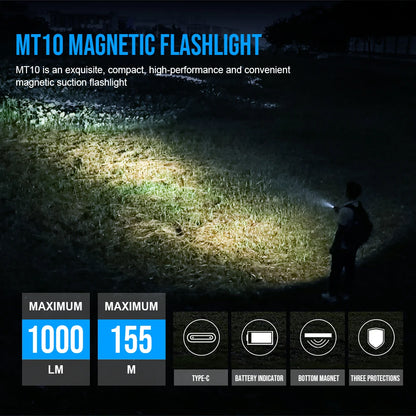 Trustfire MT10 Rechargeable LED EDC Flashlight 1000 Lumens Type USB C Charging Torch Mini 16340 Light MVB Optics with Magnet Lan