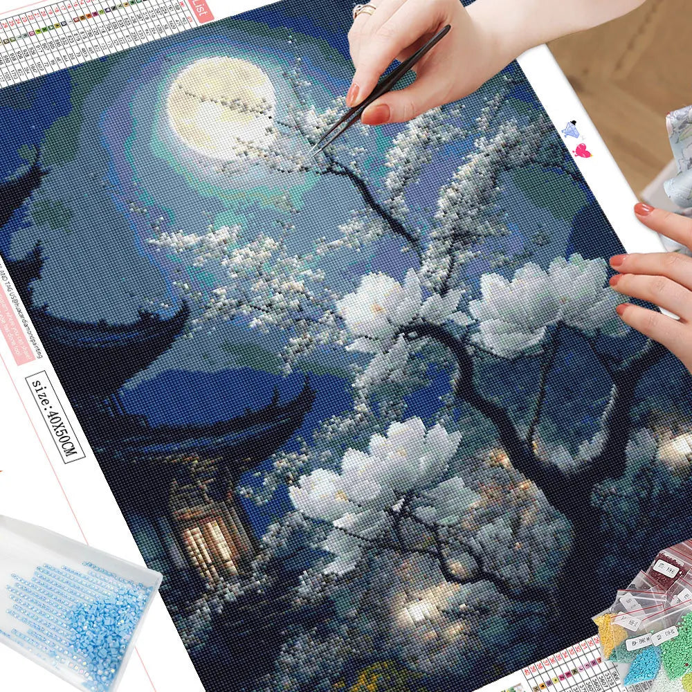 Handmade Moon Flower Diamond Painting for Bedroom Decor - Smarsty