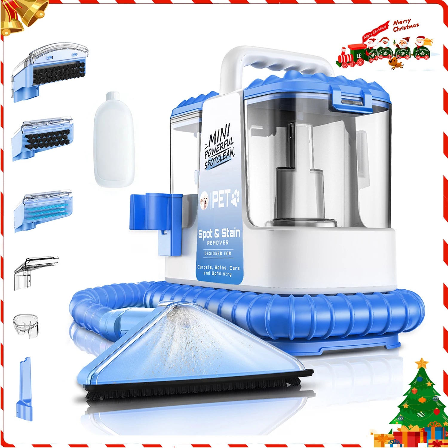 Carpet + Upholstery Cleaner Machine, 32Kpa Powerful Suction w/ 5 Cleaning Tools,Lightweight for Rug,Carpet,Car Seats,Pets,Stairs