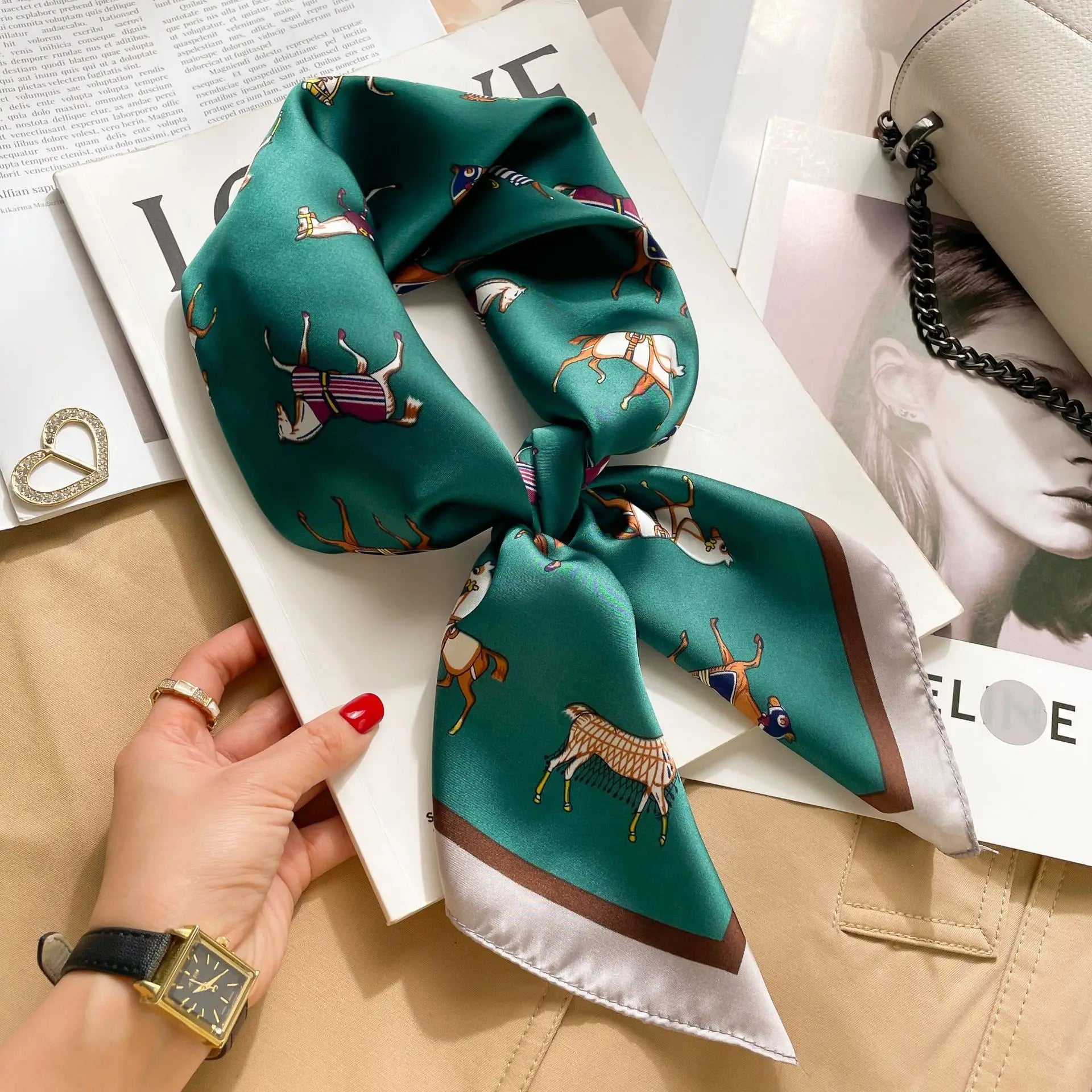 Luxury Silk Satin Headscarf for Women with Plaid Print - Smarsty