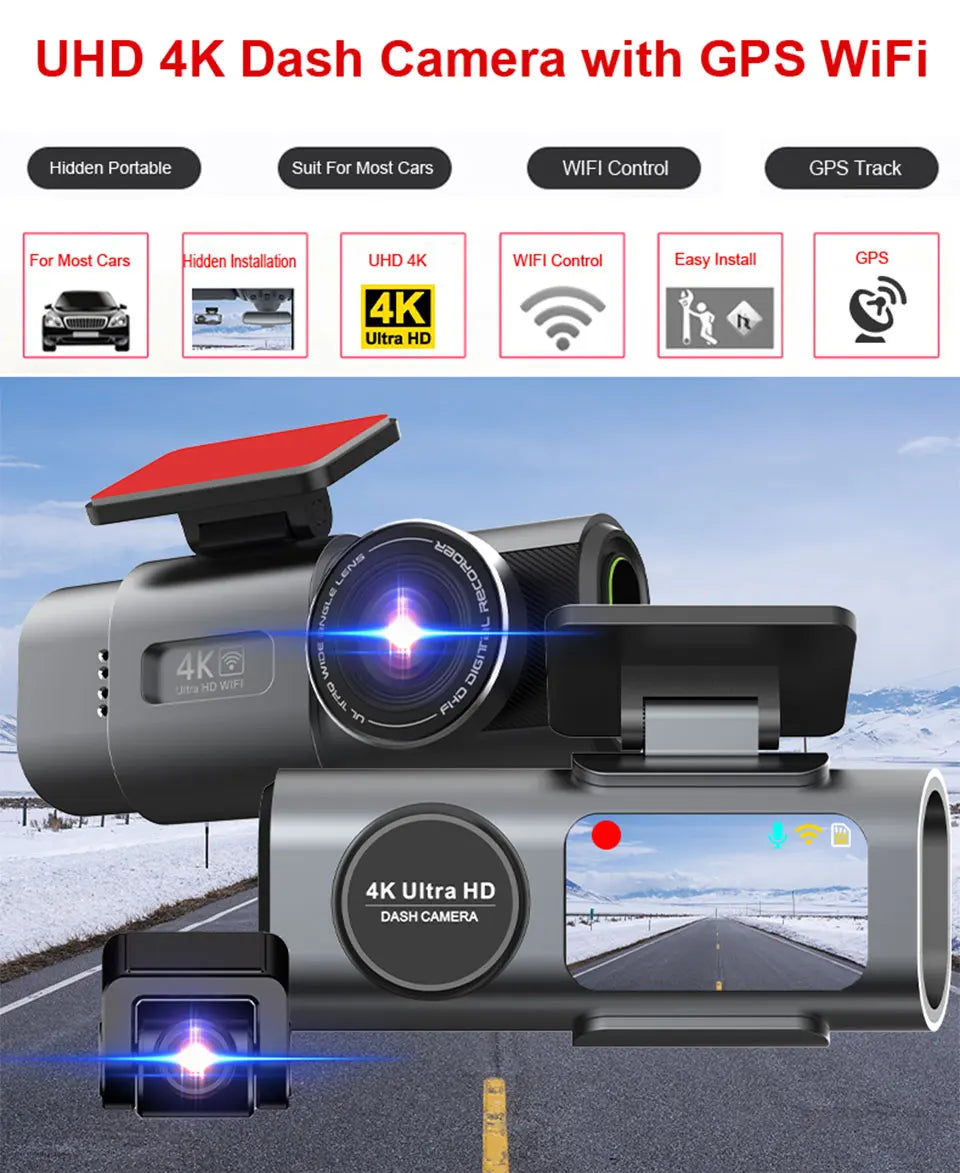 4K Dash Cam Night Vision With GPS Parking And WiFi - Smarsty