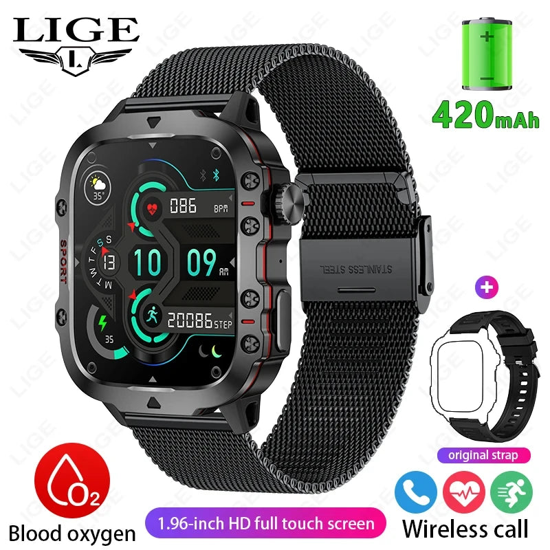 Rugged Military Smart Watch for Men with Bluetooth Calling - Smarsty