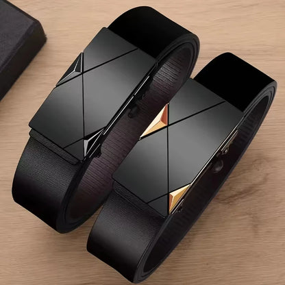 Mens Genuine Leather Automatic Buckle Ratchet Belt - Smarsty