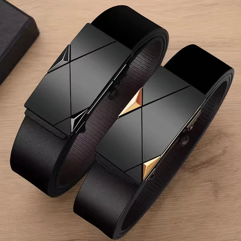 Mens Genuine Leather Automatic Buckle Ratchet Belt - Smarsty