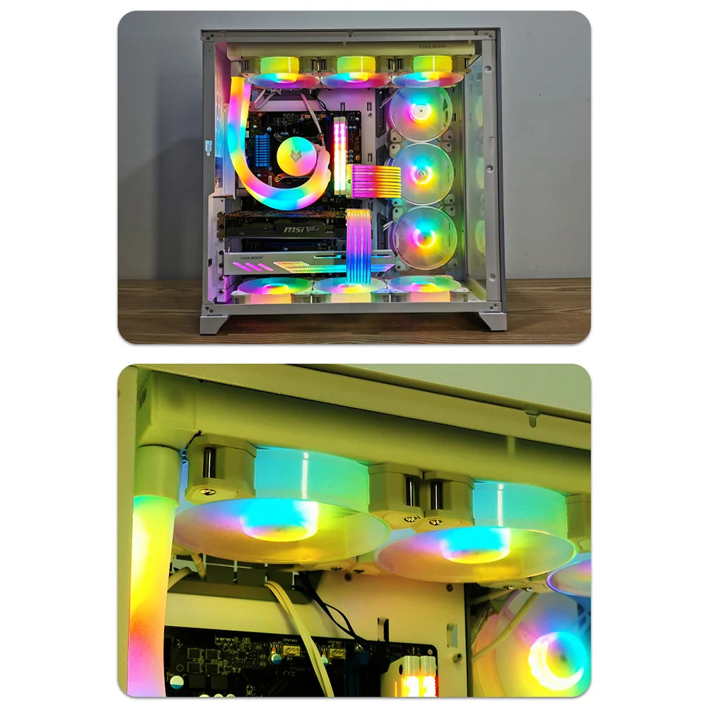 12cm Chassis Cooling Fan 16LED Lamp Beads Silent Chassis Cooler 5V 3PIN ARGB 12V 4PIN PWM Speed Regulation for Desktop Computer