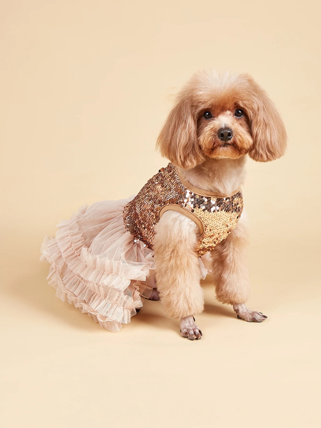 Sleeveless Dog Dress with Tulle and Sequins - Smarsty