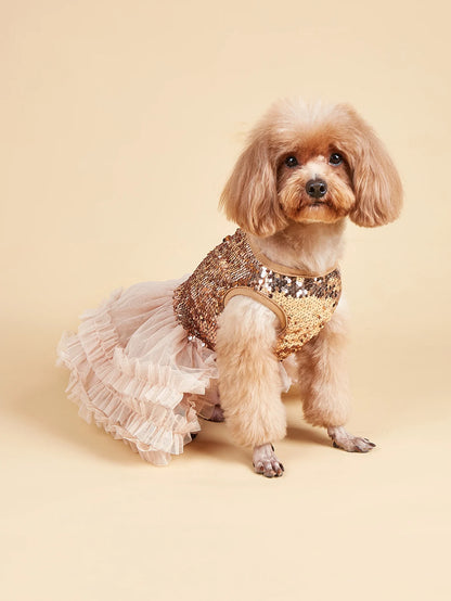Sleeveless Dog Dress with Tulle and Sequins - Smarsty