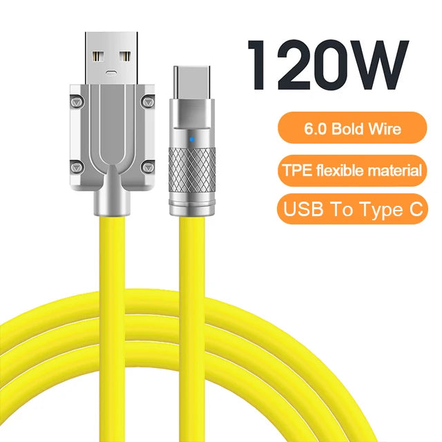 120W 6A Super Fast Charge USB C Liquid Silicone Cable For iPhone 14 15 Huawei Samsung Xiaomi Quick Charger Type-C Data Wire - Smarsty