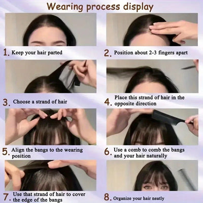Synthetic Hair Clip-In Bangs Cut Wispy Fringe with Sideburns Dark Brown Natural Look for Women Daily Party Wear - Smarsty