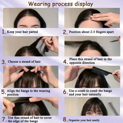 Synthetic Hair Clip-In Bangs Cut Wispy Fringe with Sideburns Dark Brown Natural Look for Women Daily Party Wear - Smarsty