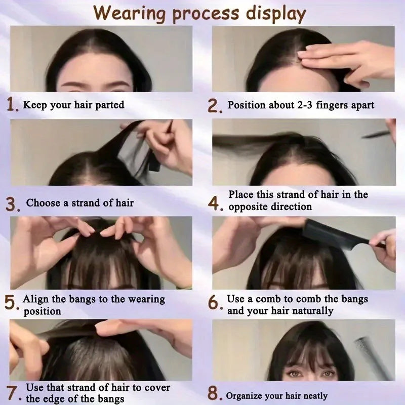 Synthetic Hair Clip-In Bangs Cut Wispy Fringe with Sideburns Dark Brown Natural Look for Women Daily Party Wear - Smarsty